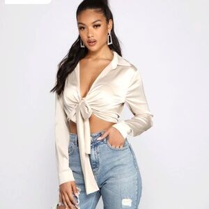 Satin Tie Front Crop